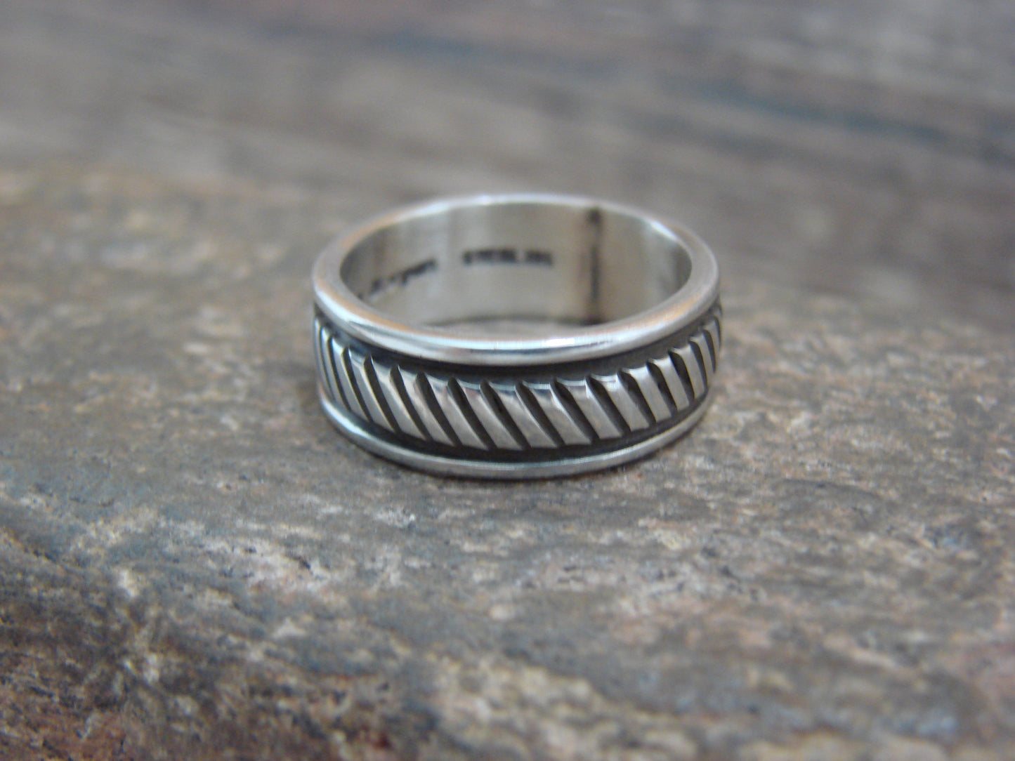 Navajo Hand Stamped Sterling Silver Ring Band - Bruce Morgan - Size 6