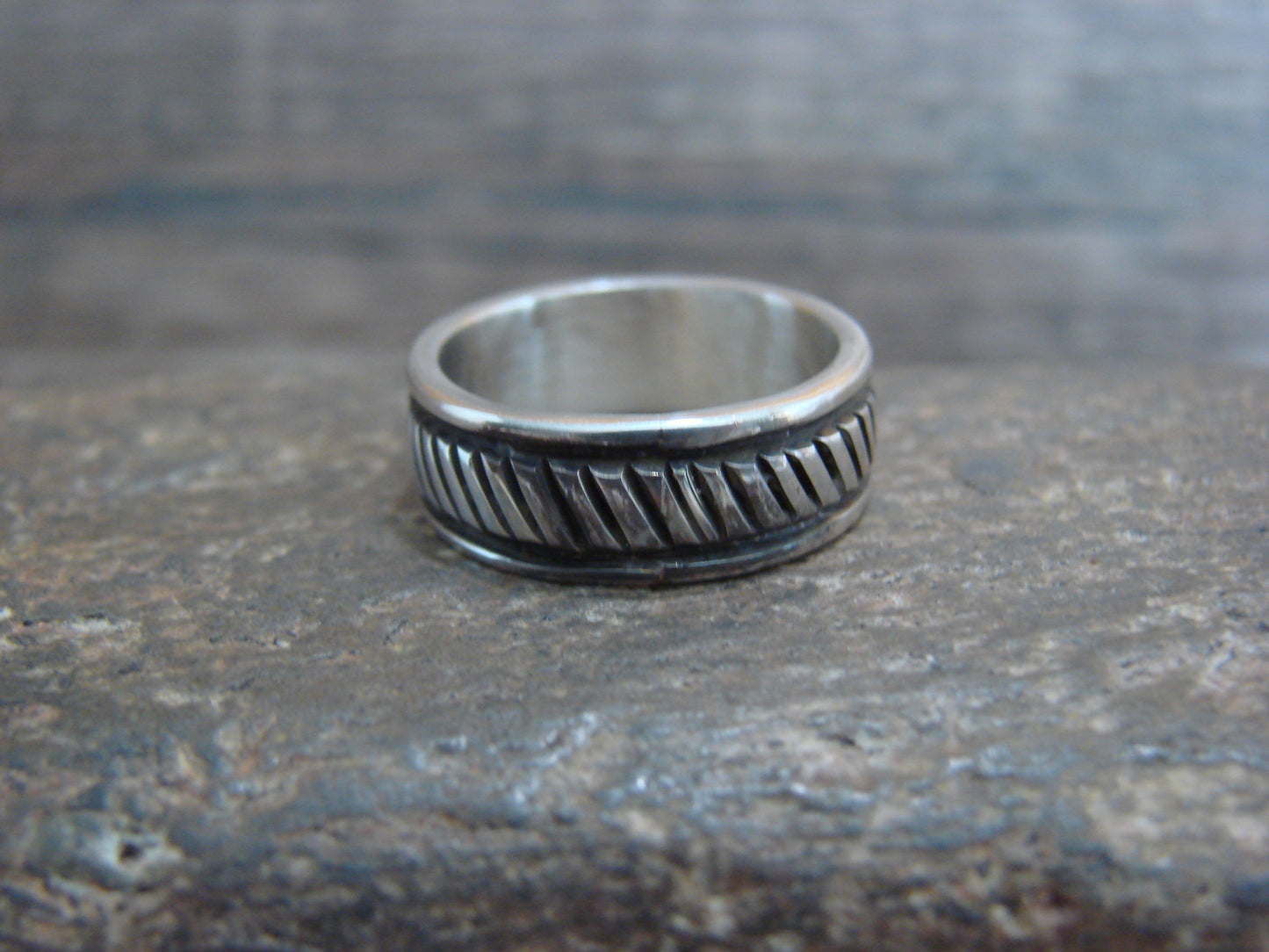 Navajo Hand Stamped Sterling Silver Ring Band - Bruce Morgan - Size 6