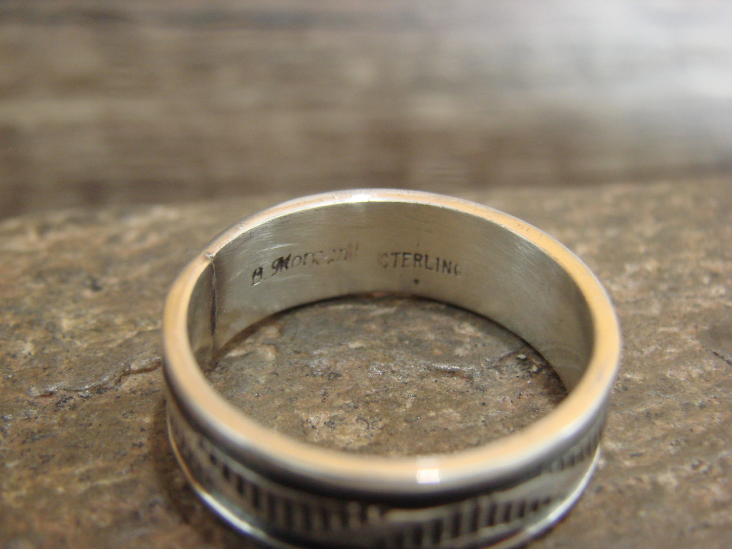 Navajo Hand Stamped Sterling Silver Ring Band - Bruce Morgan - Size 11
