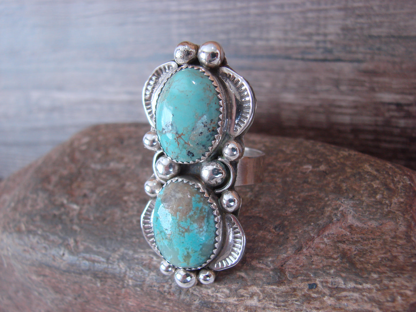 Navajo Sterling Silver Turquoise Adjustable Ring Size 9 to 11 by Cleveland