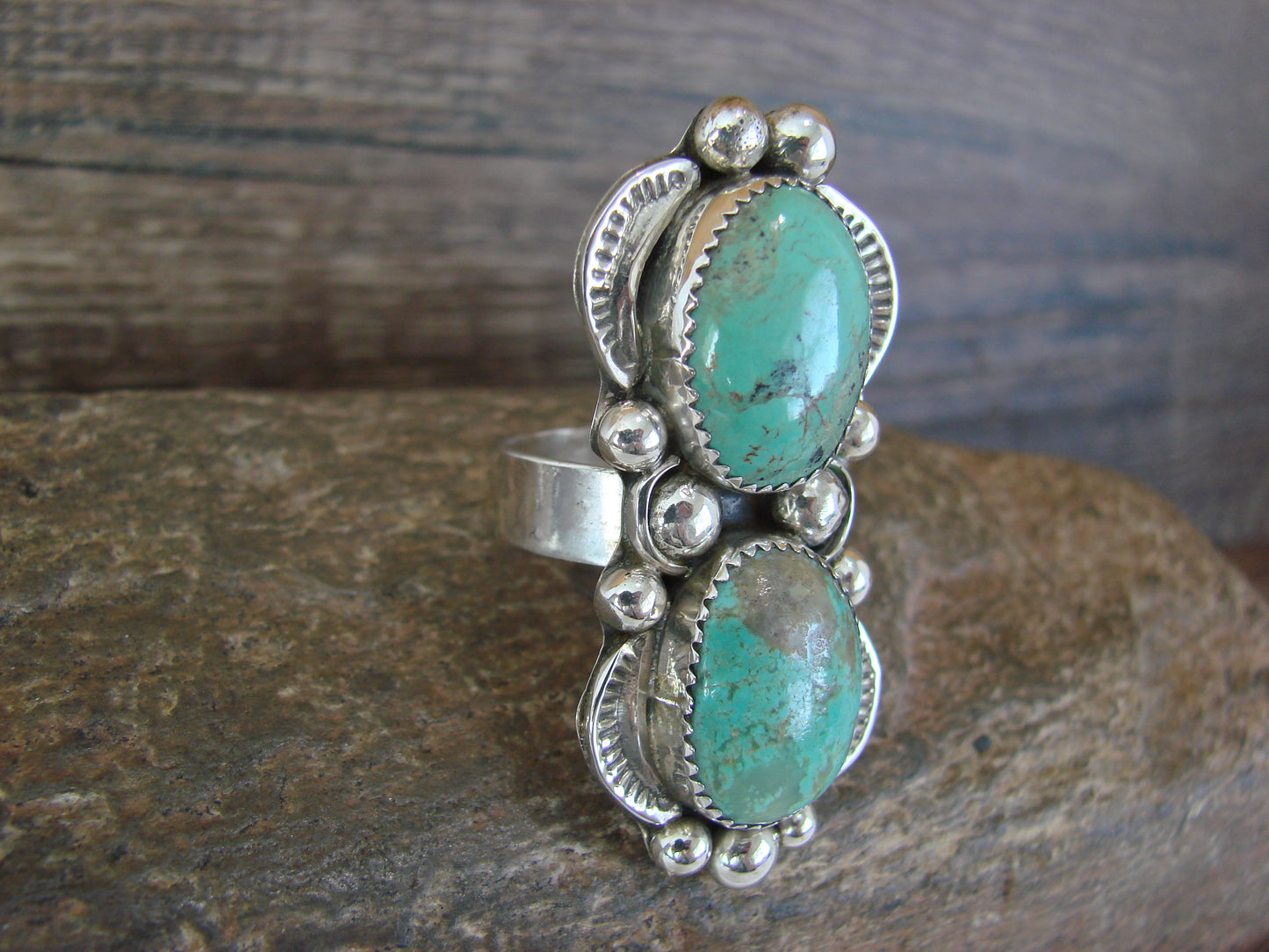 Navajo Sterling Silver Turquoise Adjustable Ring Size 9 to 11 by Cleveland