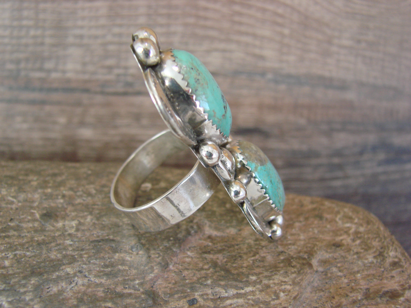 Navajo Sterling Silver Turquoise Adjustable Ring Size 9 to 11 by Cleveland
