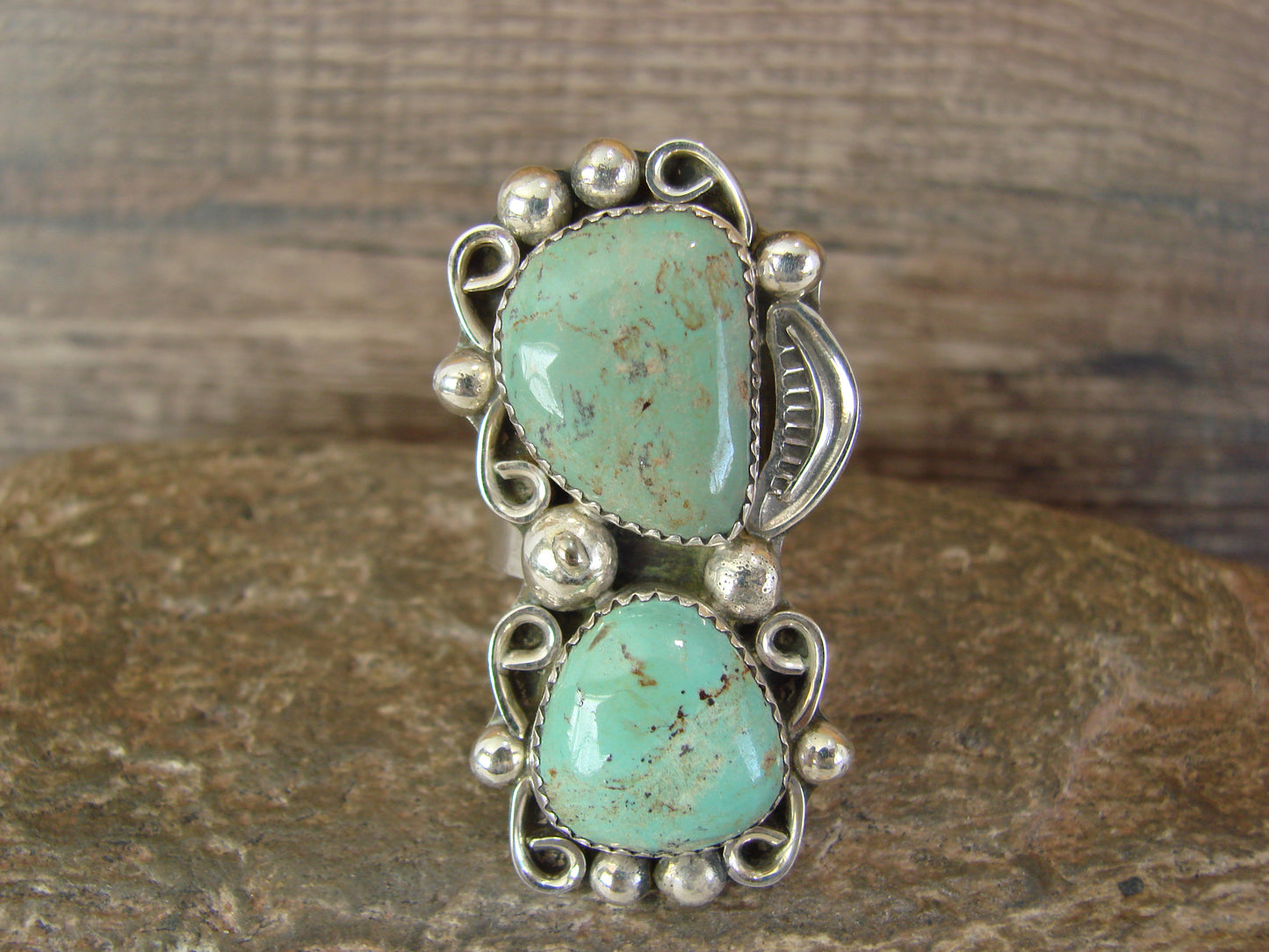 Navajo Sterling Silver Turquoise Adjustable Ring Size 9 to 11 by Cleveland