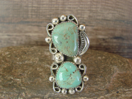 Navajo Sterling Silver Turquoise Adjustable Ring Size 9 to 11 by Cleveland
