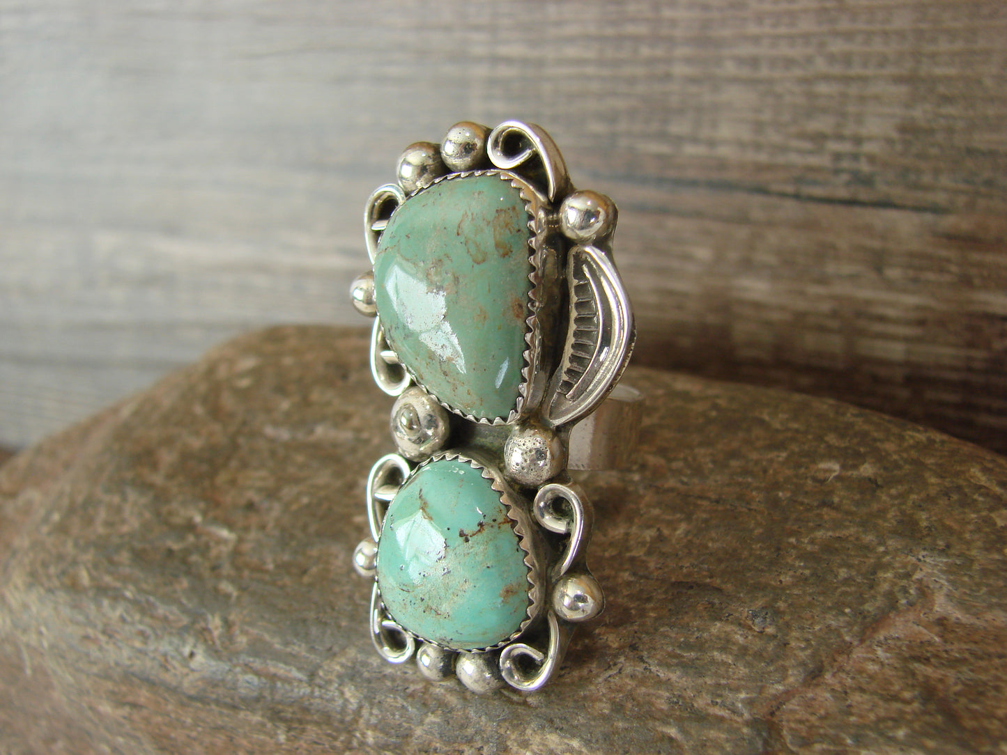 Navajo Sterling Silver Turquoise Adjustable Ring Size 9 to 11 by Cleveland