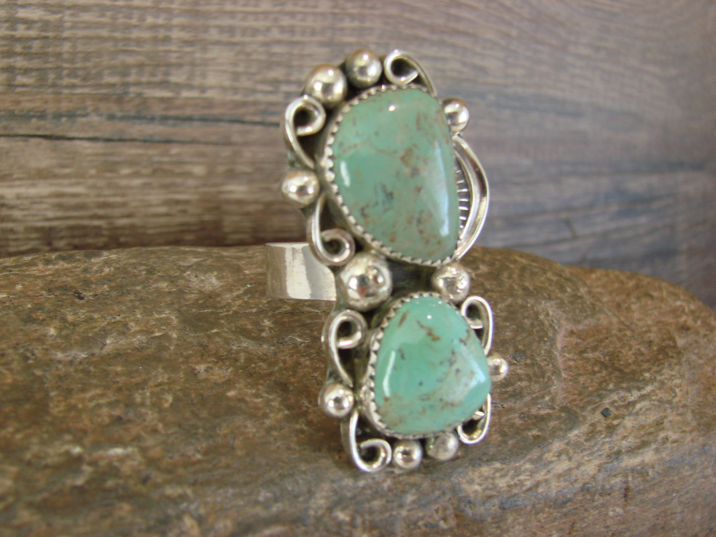 Navajo Sterling Silver Turquoise Adjustable Ring Size 9 to 11 by Cleveland