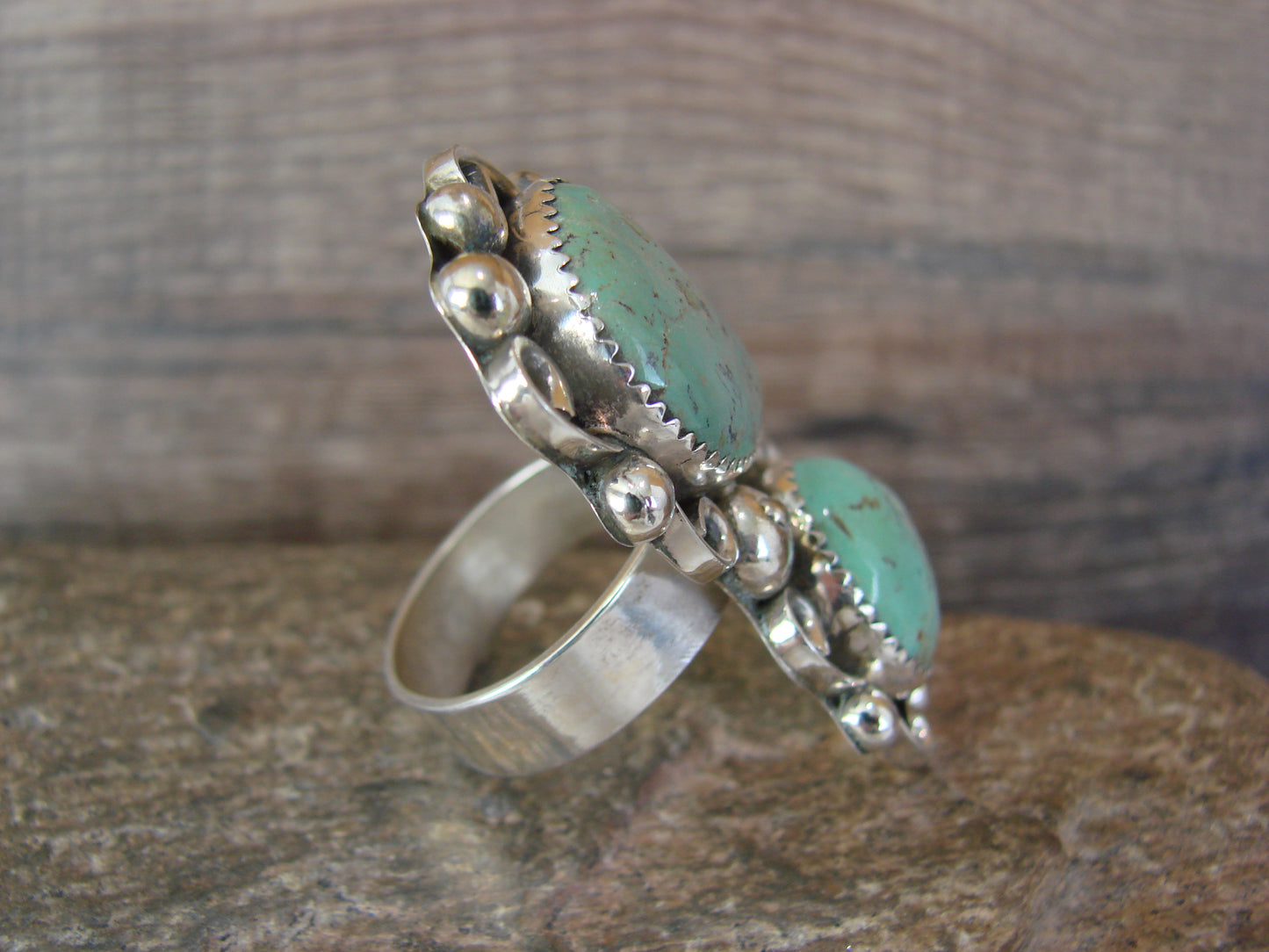 Navajo Sterling Silver Turquoise Adjustable Ring Size 9 to 11 by Cleveland
