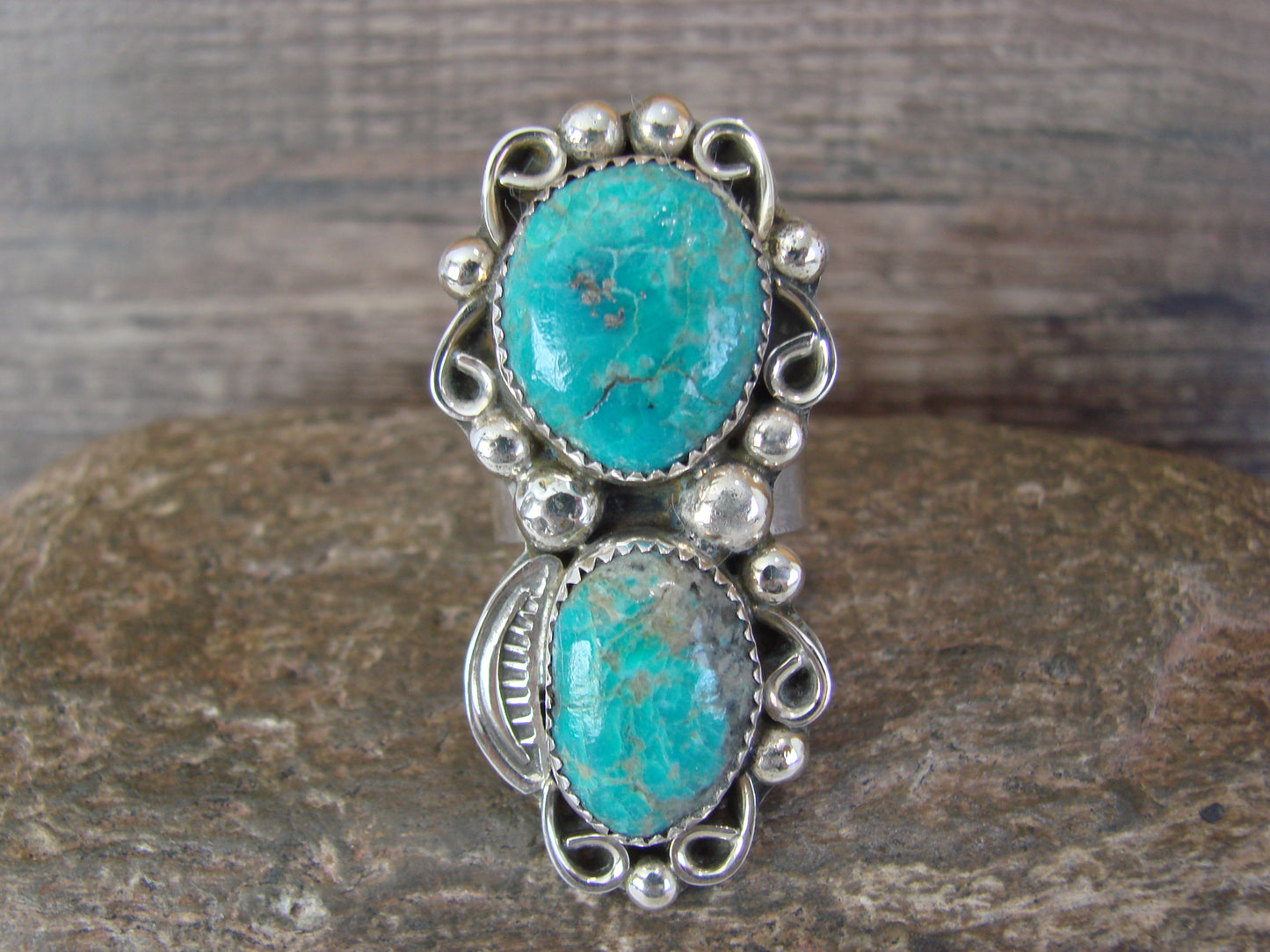 Navajo Sterling Silver Turquoise Adjustable Ring Size 9 to 11 by Cleveland