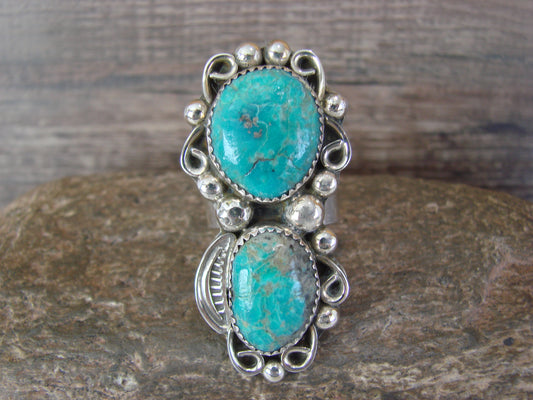 Navajo Sterling Silver Turquoise Adjustable Ring Size 9 to 11 by Cleveland