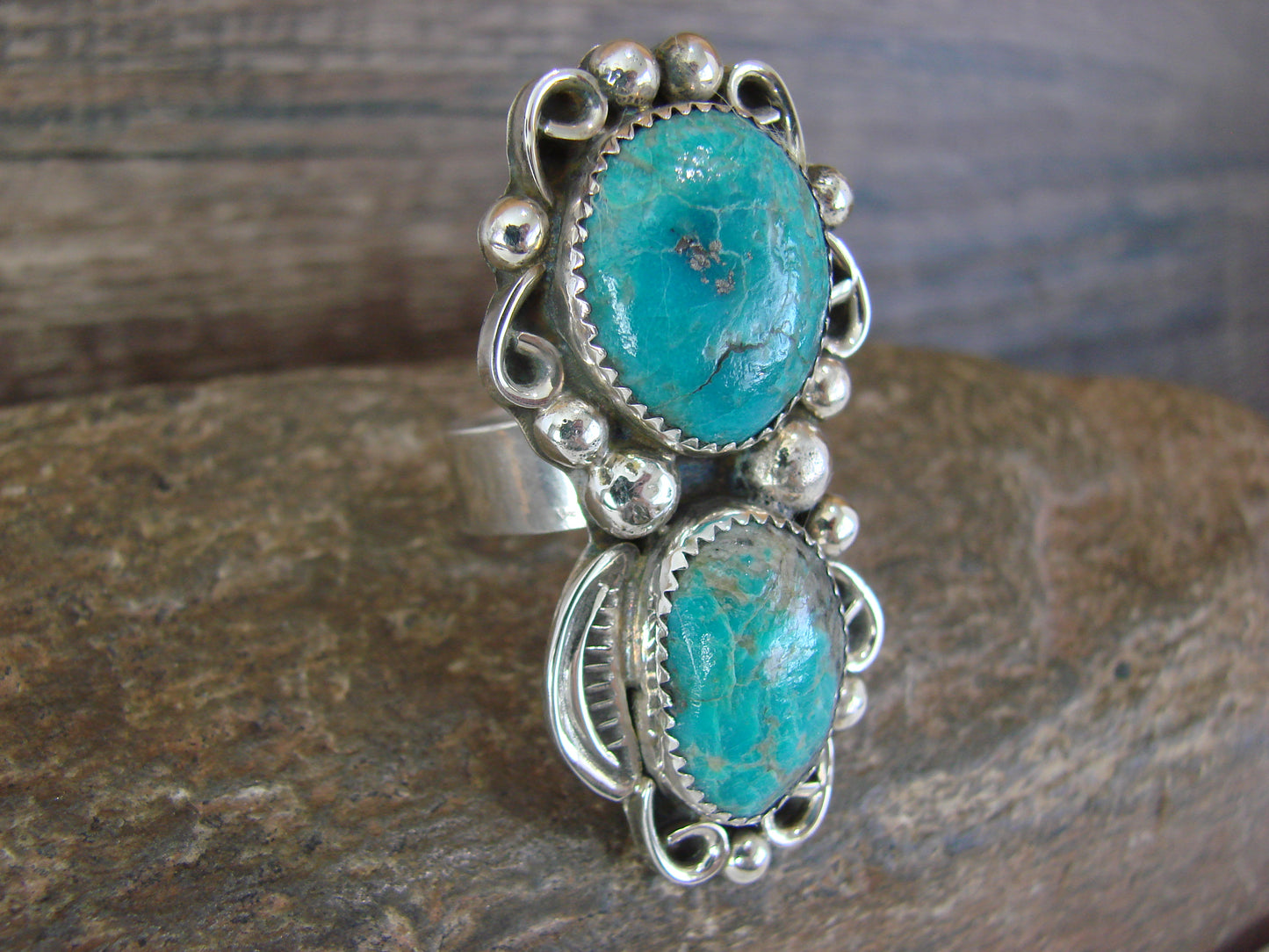 Navajo Sterling Silver Turquoise Adjustable Ring Size 9 to 11 by Cleveland