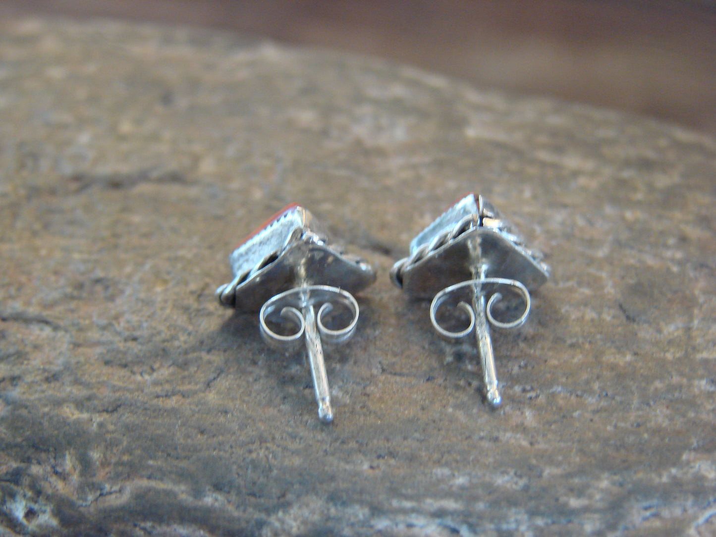 Zuni Indian Sterling Silver Triangular Spiny Oyster Post Earrings by Cachini