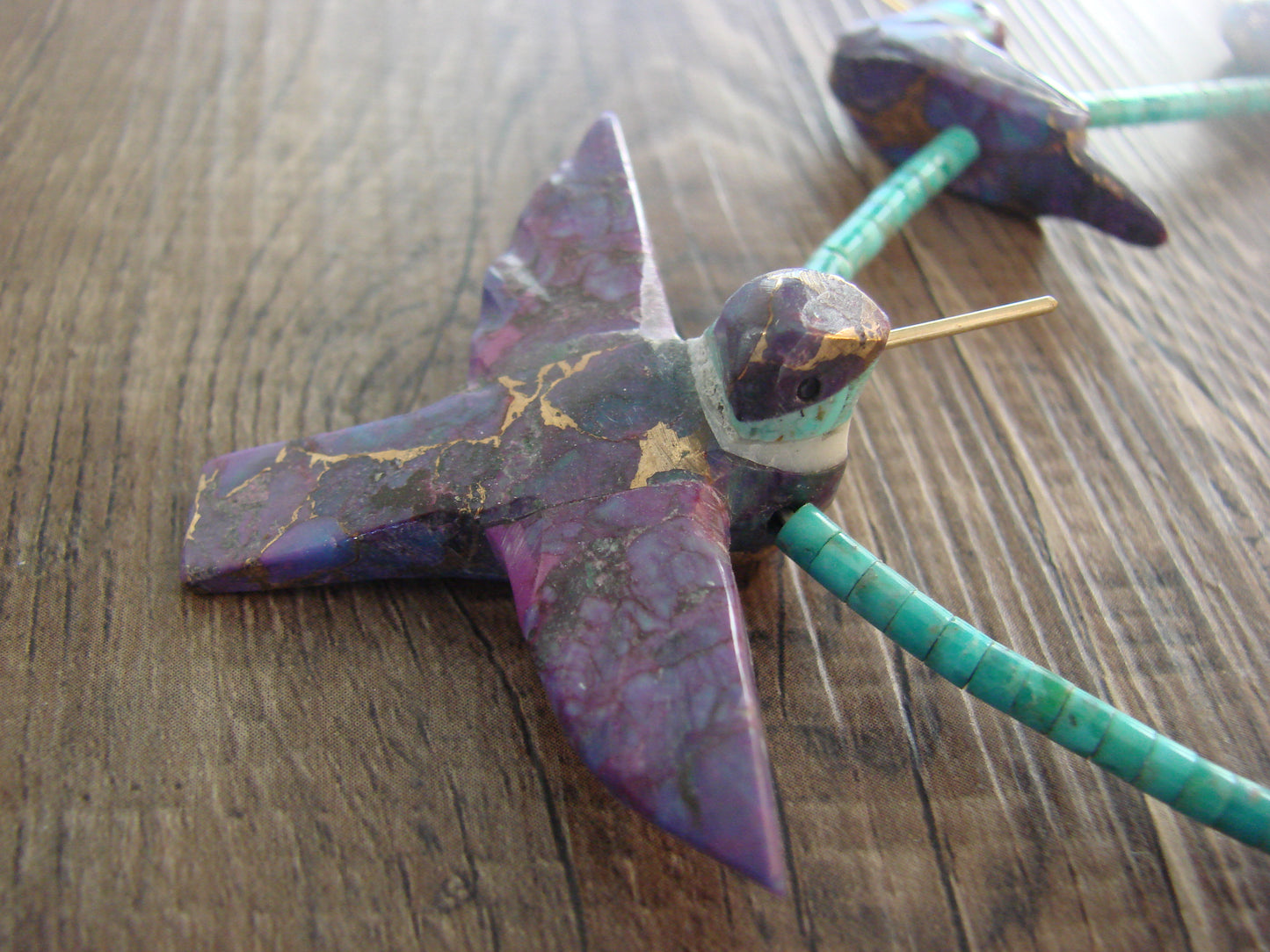 Purple Mohave Copper Infused Turquoise Hummingbird Fetish Necklace - Mitchell