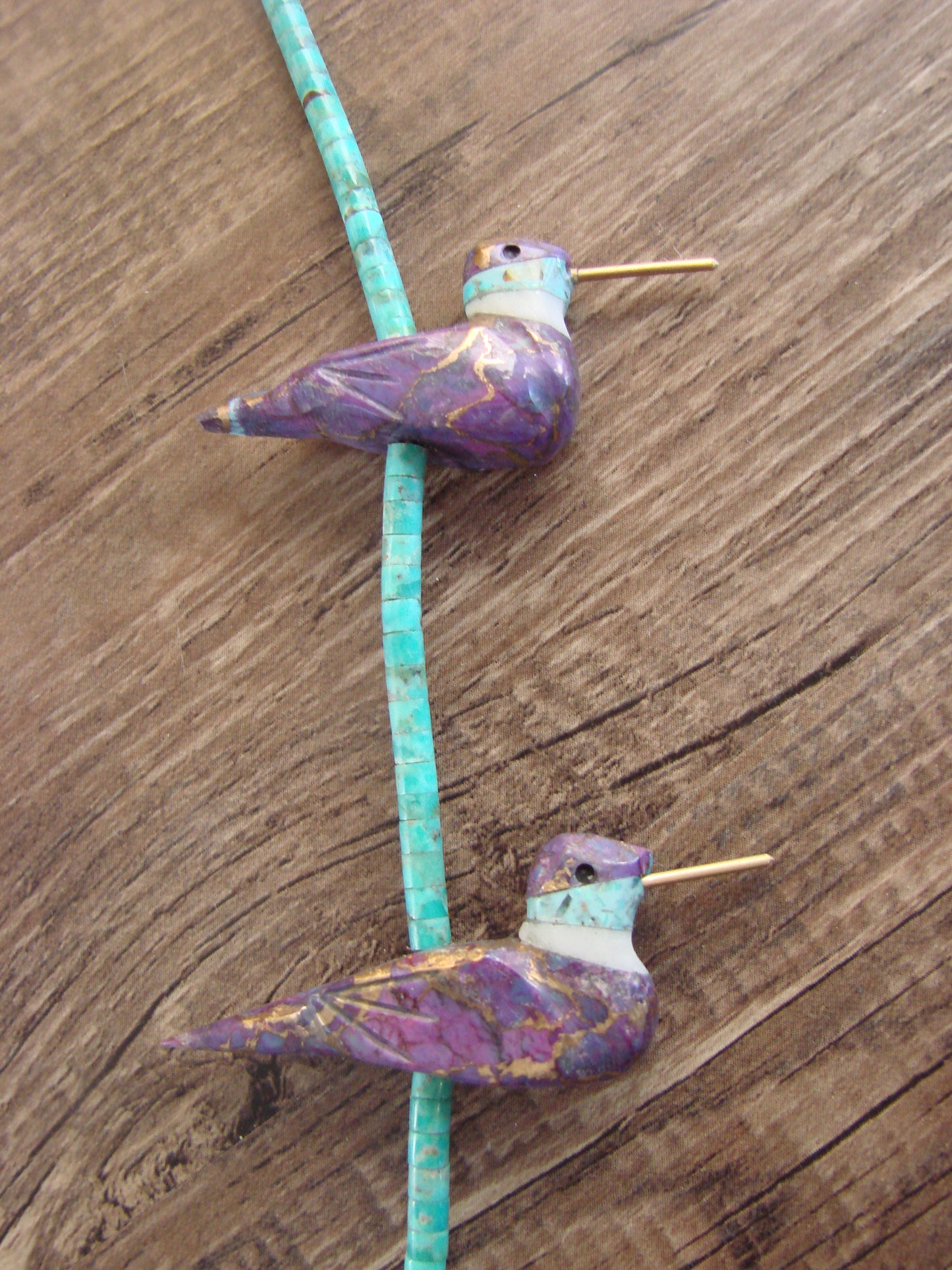 Purple Mohave Copper Infused Turquoise Hummingbird Fetish Necklace - Mitchell