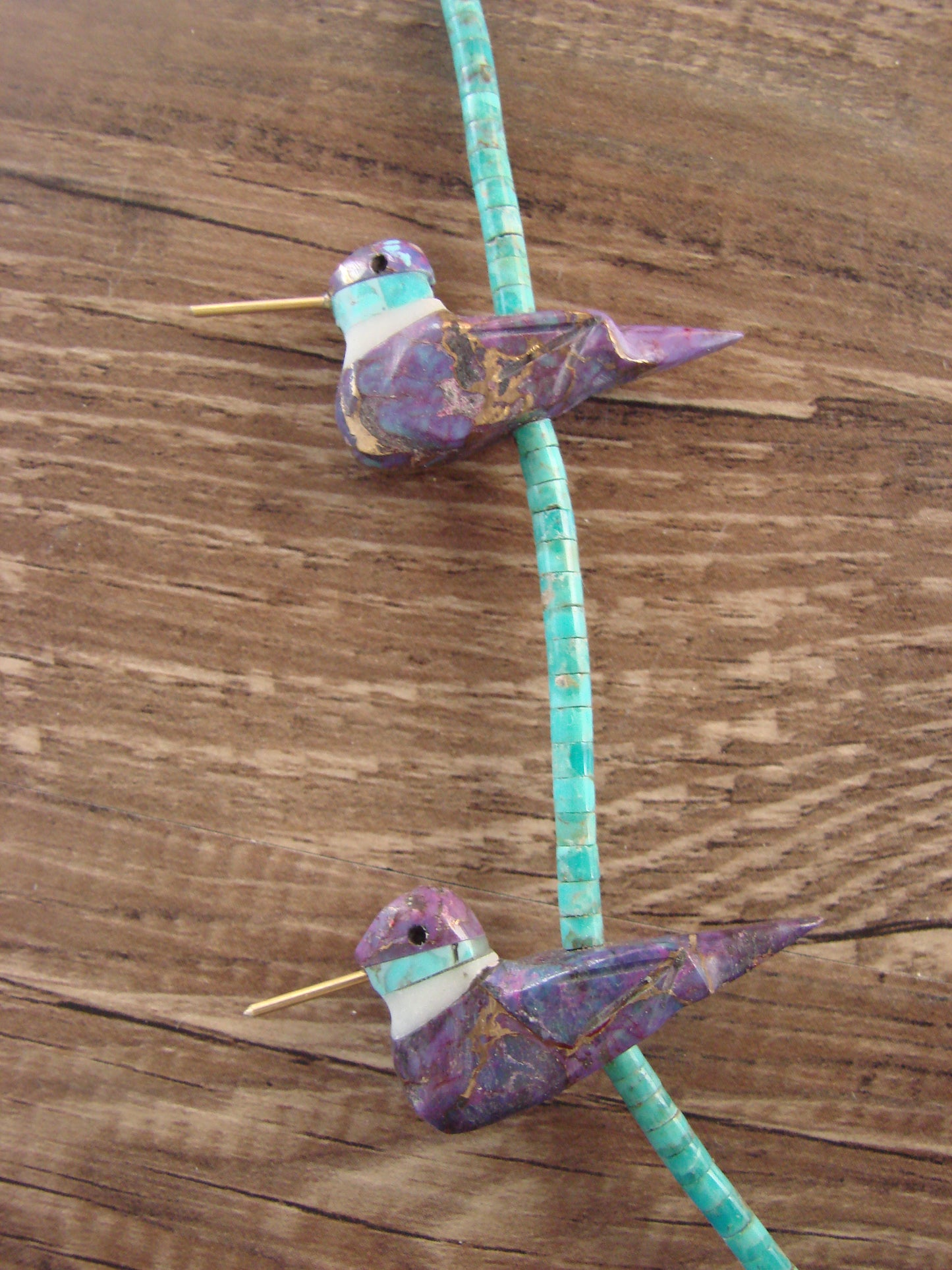 Purple Mohave Copper Infused Turquoise Hummingbird Fetish Necklace - Mitchell