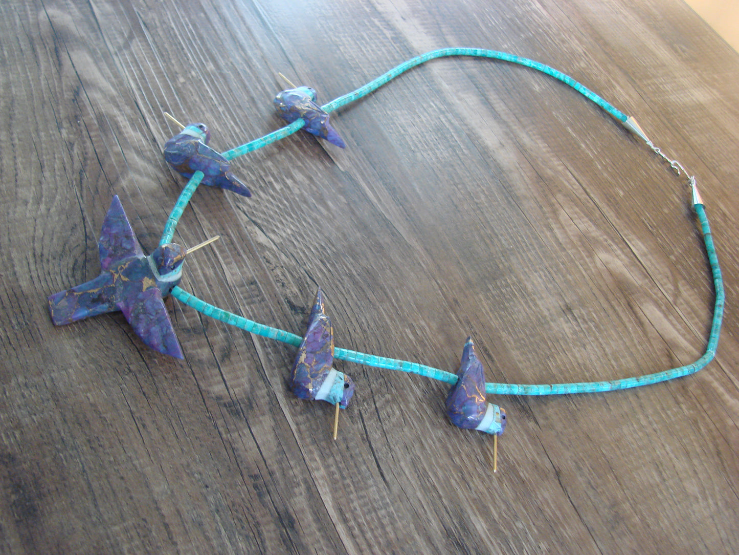 Purple Mohave Copper Infused Turquoise Hummingbird Fetish Necklace - Mitchell