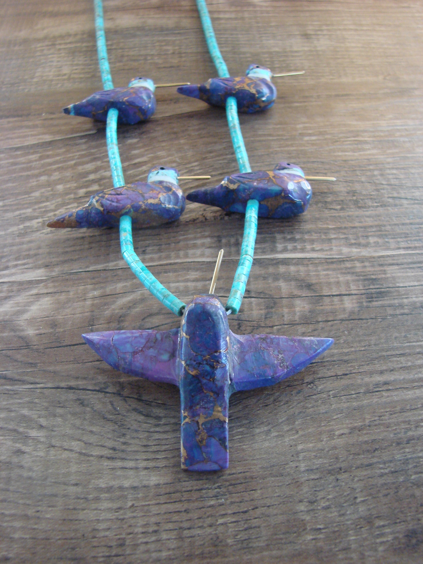 Purple Mohave Copper Infused Turquoise Hummingbird Fetish Necklace - Mitchell