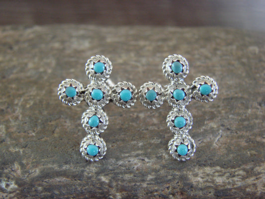 Zuni Indian Sterling Silver & Turquoise Cross Stud Post Earrings by Nakatewa