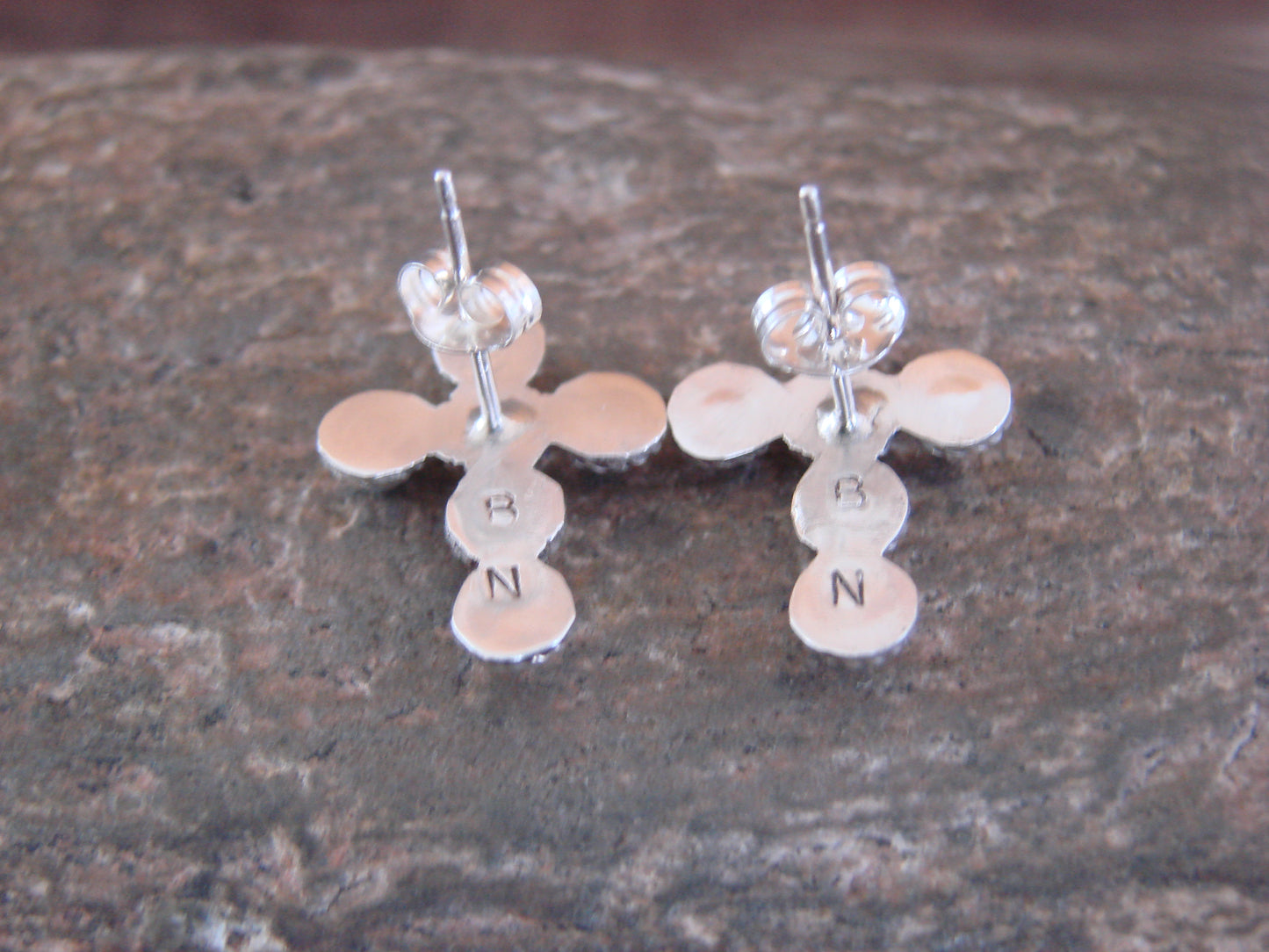 Zuni Indian Sterling Silver & Turquoise Cross Stud Post Earrings by Nakatewa