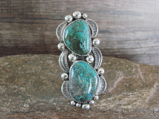 Large Navajo Sterling Silver Turquoise Adjustable Ring Size 10 to 12 - Cleveland
