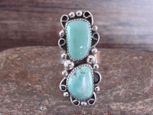 Navajo Sterling Silver Turquoise Adjustable Ring Size 10 to 12 - Cleveland