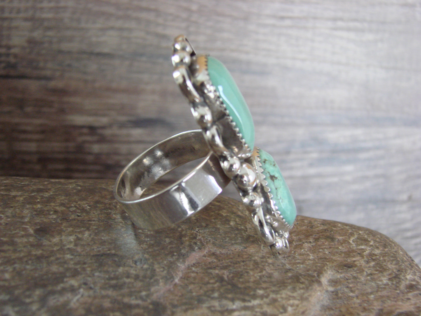 Navajo Sterling Silver Turquoise Adjustable Ring Size 10 to 12 - Cleveland