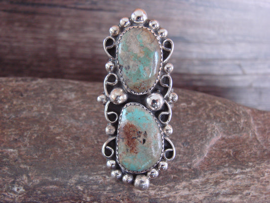 Navajo Sterling Silver Turquoise Adjustable Ring Size 10 to 12 - Cleveland