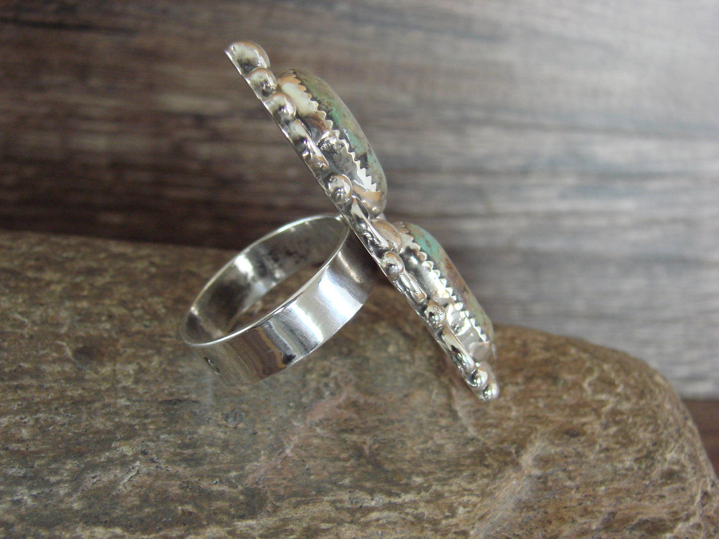 Navajo Sterling Silver Turquoise Adjustable Ring Size 10 to 12 - Cleveland