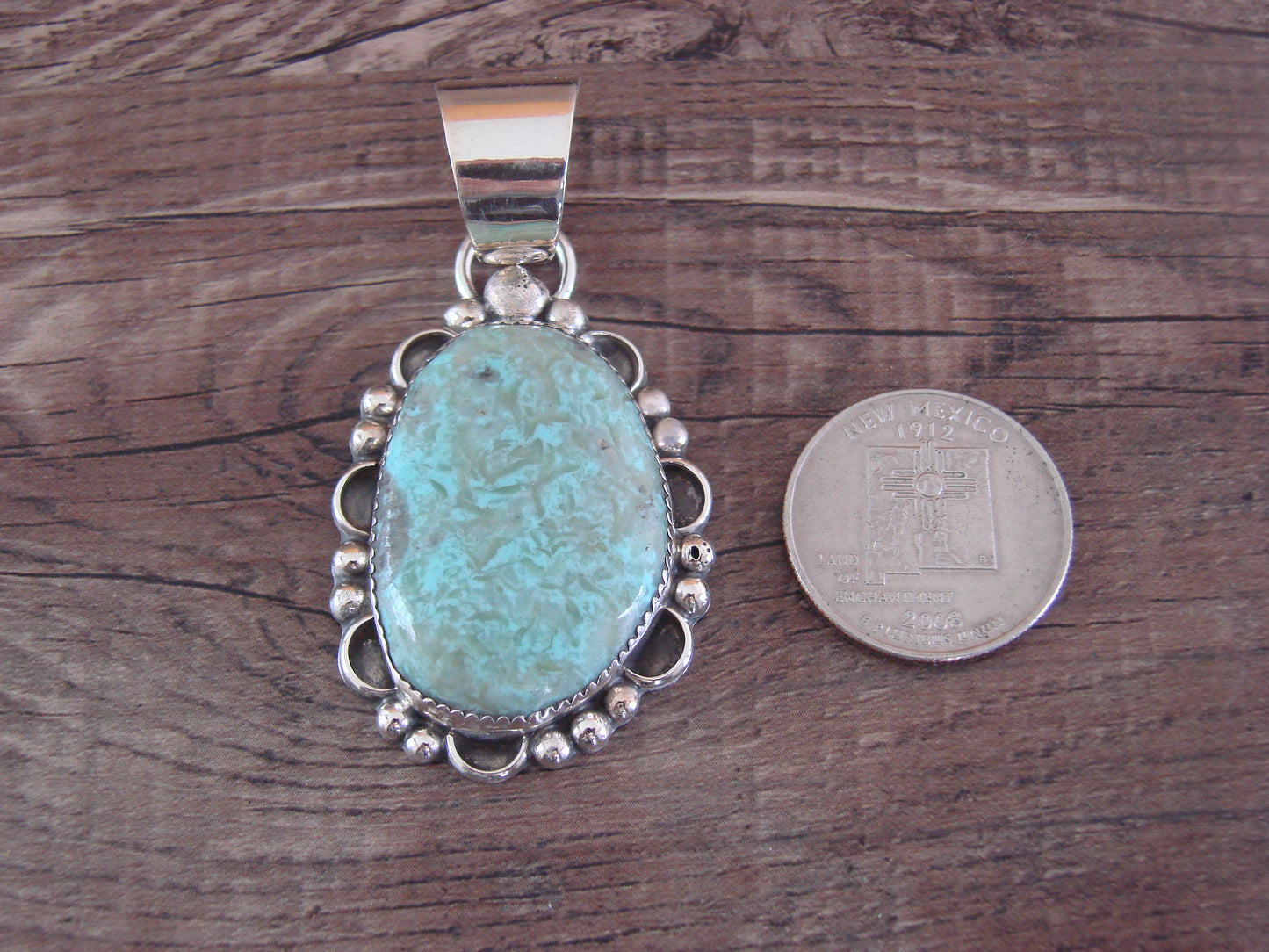 Navajo Indian Sterling Silver & Turquoise Pendant - Cleveland
