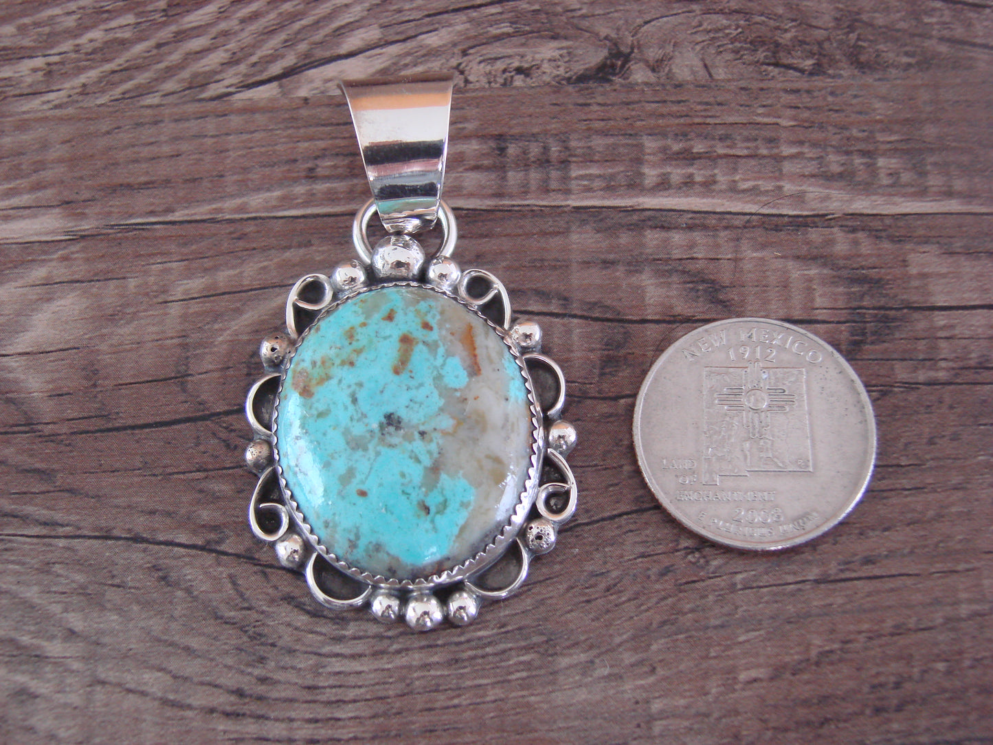 Navajo Indian Sterling Silver & Turquoise Pendant - Cleveland