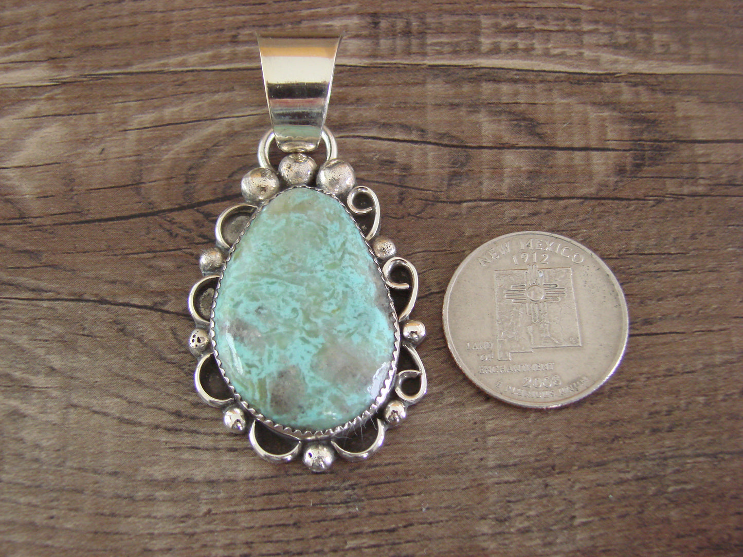 Navajo Indian Sterling Silver & Turquoise Pendant - Cleveland