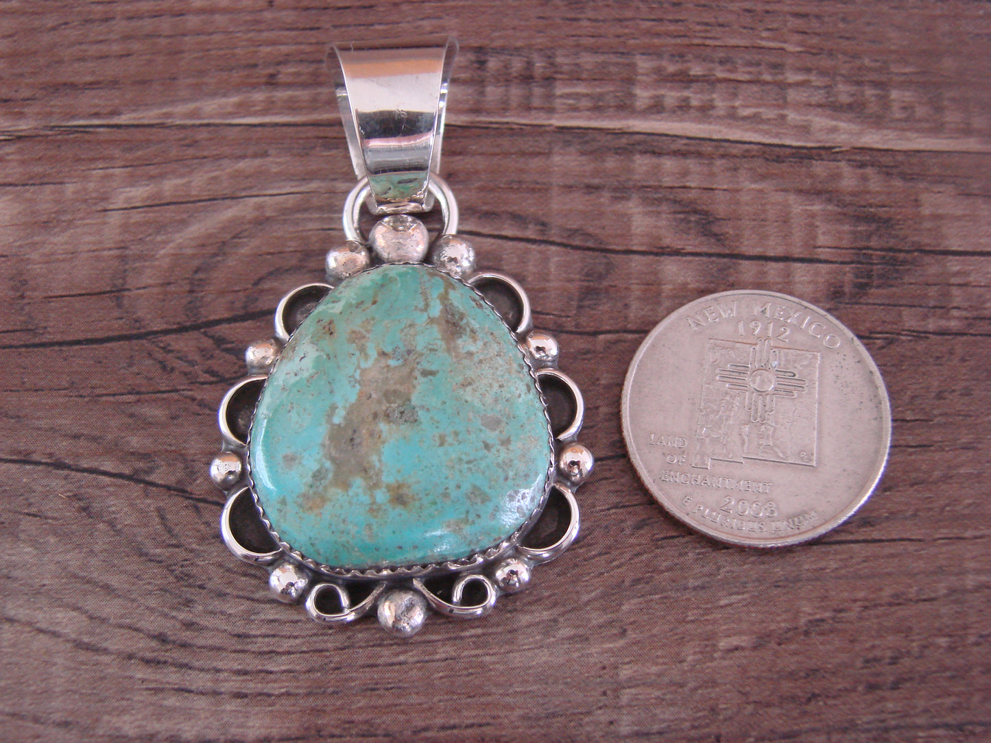 Navajo Indian Sterling Silver & Turquoise Pendant - Cleveland