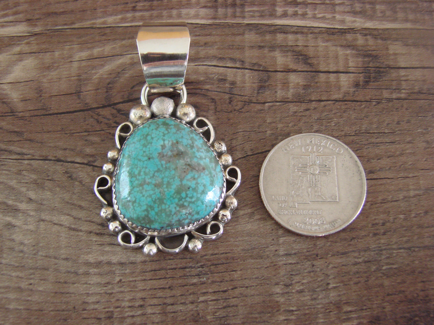 Navajo Indian Sterling Silver & Turquoise Pendant - Cleveland