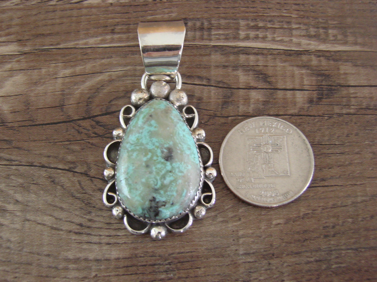 Navajo Indian Sterling Silver & Turquoise Pendant - Cleveland