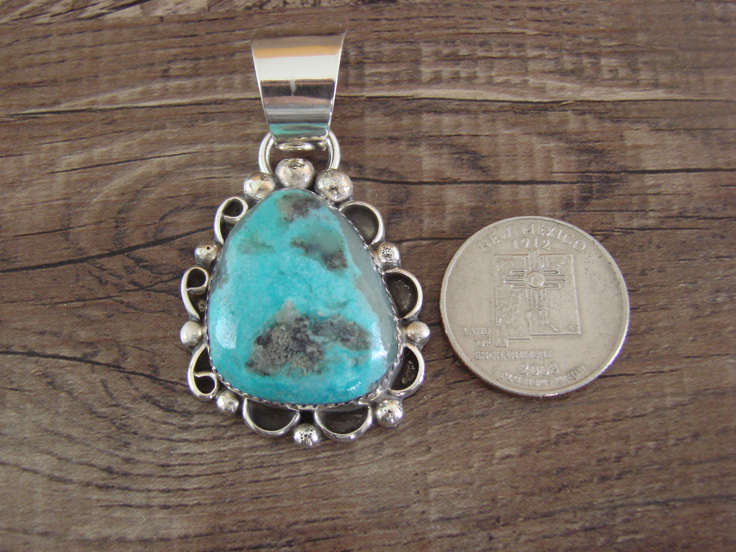 Navajo Indian Sterling Silver & Turquoise Pendant - Cleveland