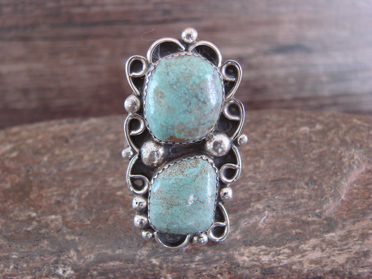 Navajo Sterling Silver Turquoise Adjustable Ring Size 10 to 12 - Cleveland