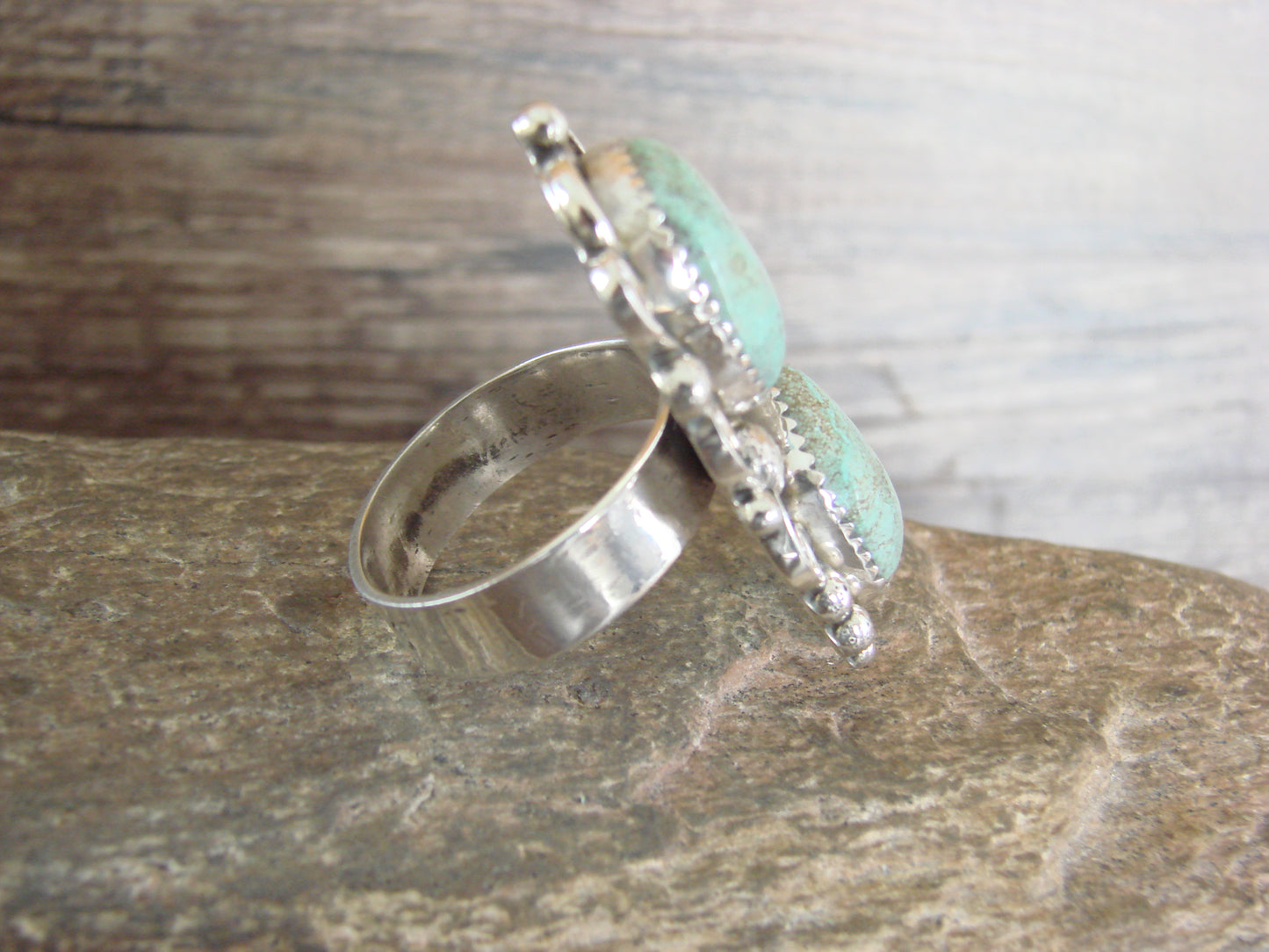 Navajo Sterling Silver Turquoise Adjustable Ring Size 10 to 12 - Cleveland