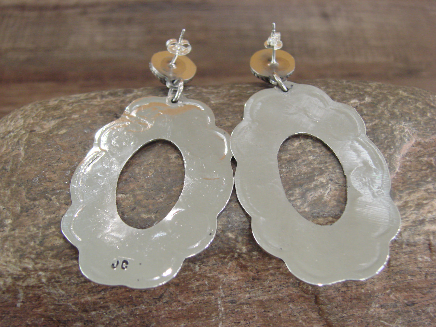 Navajo Indian Nickel Silver & Tiger Eye Dangle Post Earrings - Cleveland