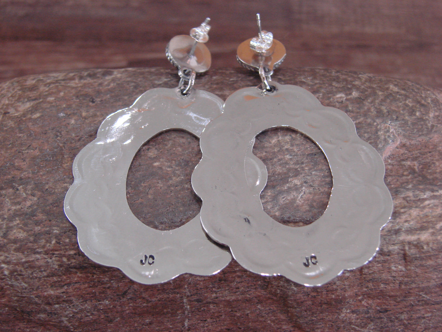 Navajo Indian Nickel Silver & Tiger Eye Dangle Post Earrings - Cleveland