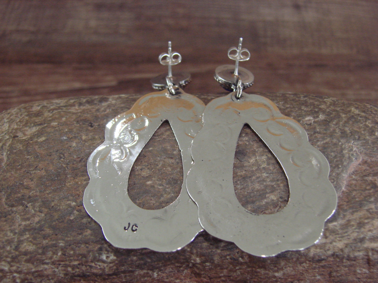 Navajo Indian Nickel Silver & Blue Marble Dangle Post Earrings - Cleveland