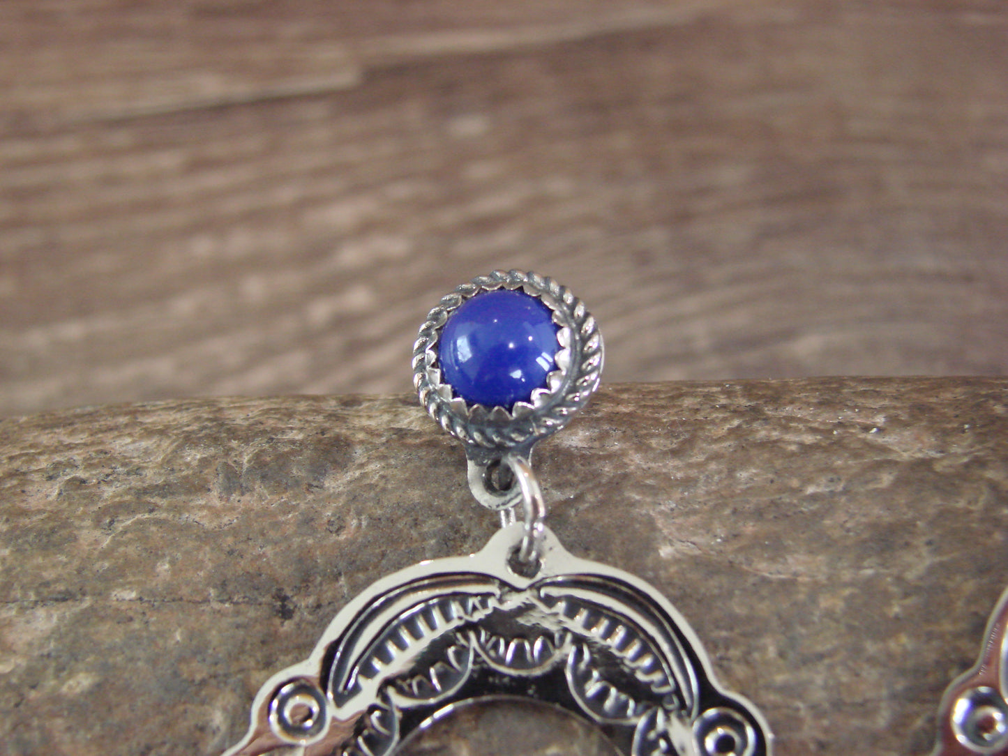 Navajo Indian Nickel Silver & Blue Lapis Dangle Post Earrings - Cleveland