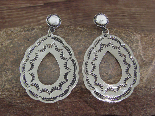 Navajo Indian Nickel Silver & Howlite Dangle Post Earrings - Cleveland
