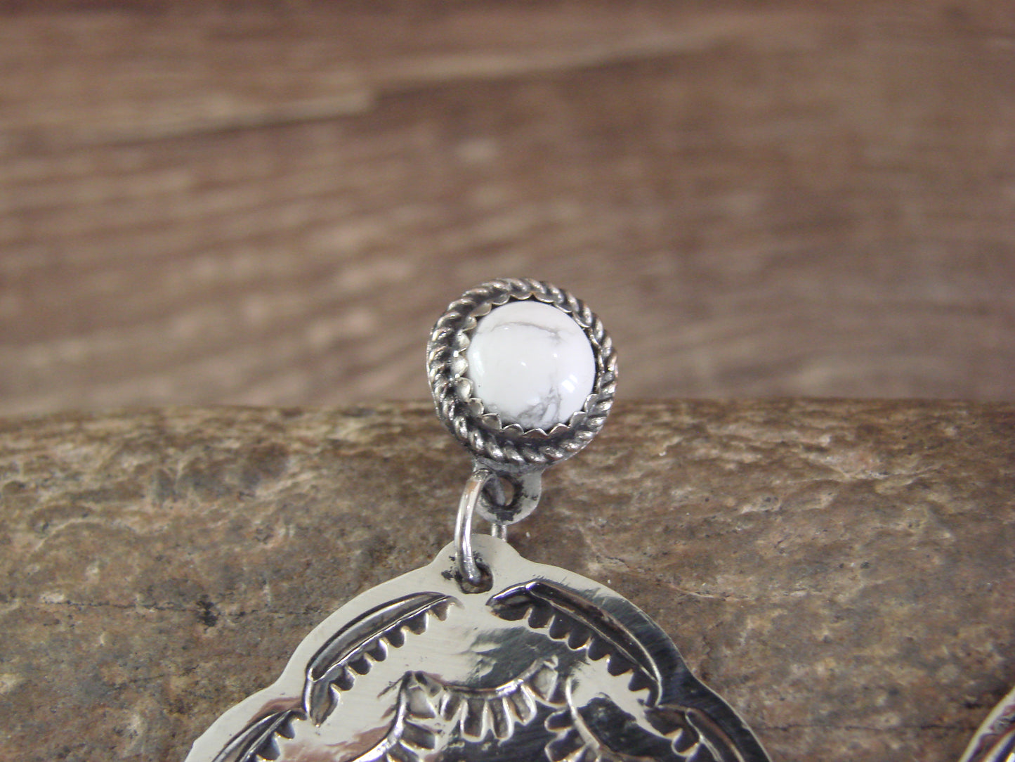 Navajo Indian Nickel Silver & Howlite Dangle Post Earrings - Cleveland