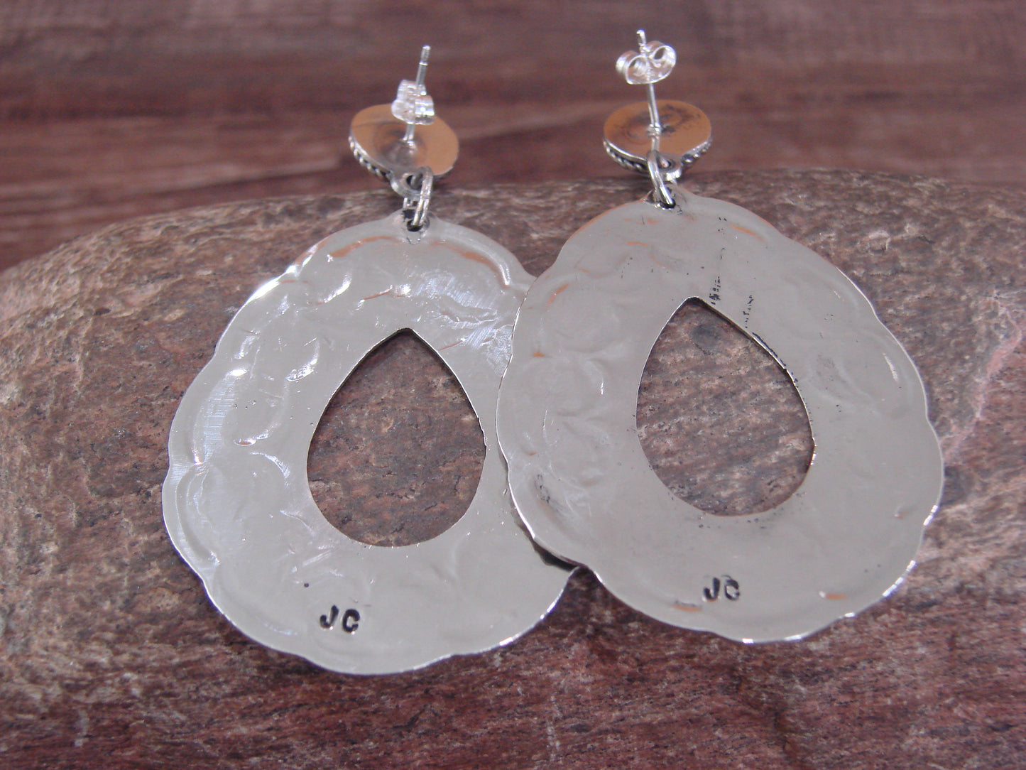 Navajo Indian Nickel Silver & Howlite Dangle Post Earrings - Cleveland