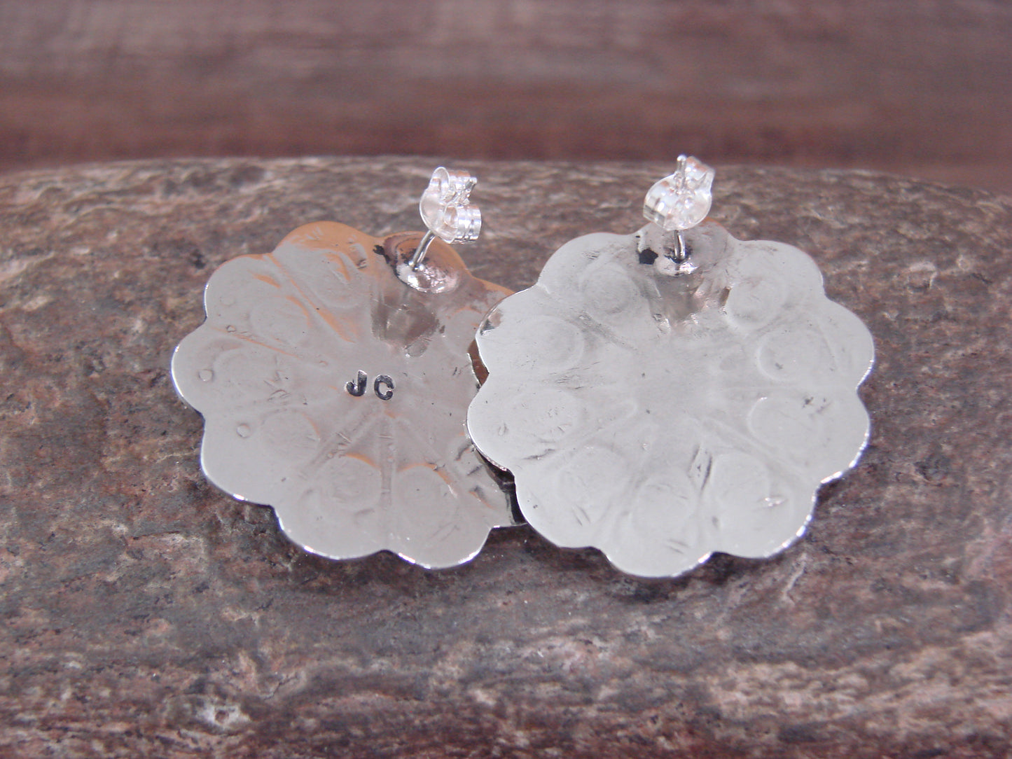 Navajo Nickel Silver & Yellow Marble Concho Post Earrings by Jackie Cleveland