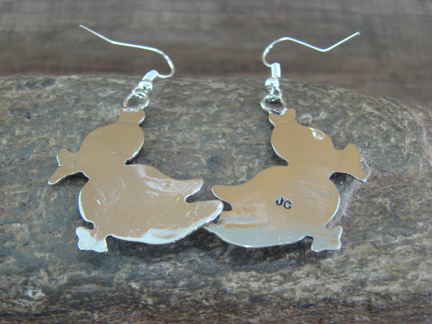 Navajo Indian Nickel Silver & Turquoise Duck Dangle Earrings - Cleveland