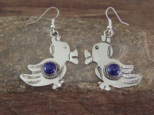 Navajo Indian Nickel Silver & Lapis Duck Dangle Earrings - Cleveland