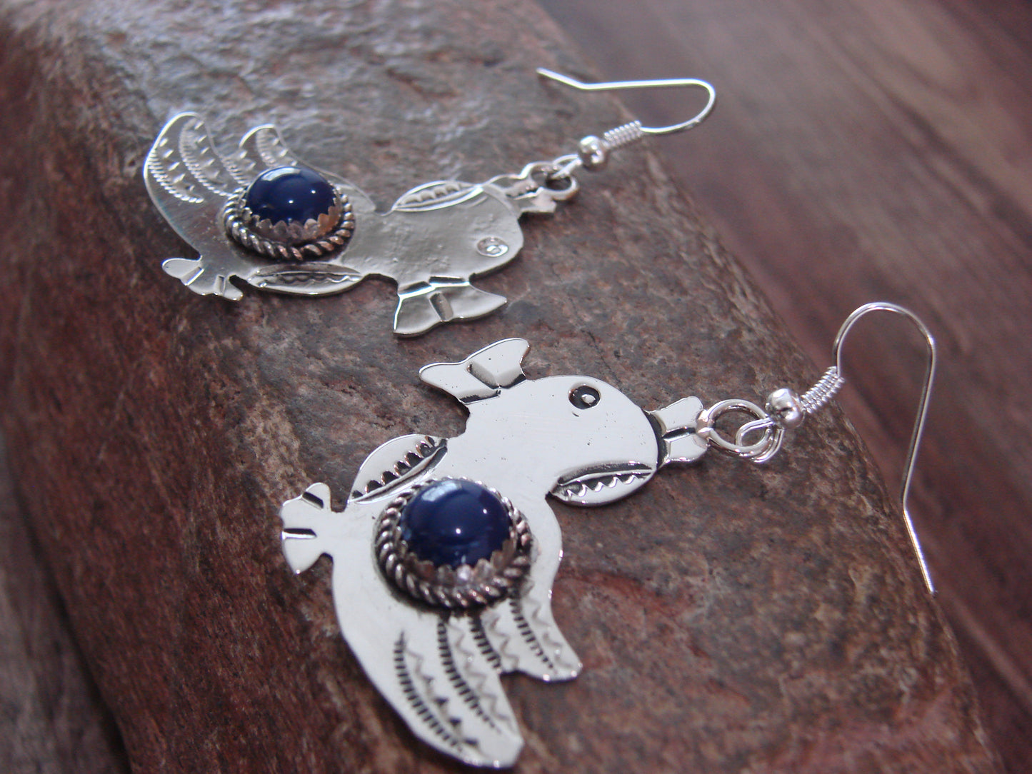 Navajo Indian Nickel Silver & Lapis Duck Dangle Earrings - Cleveland
