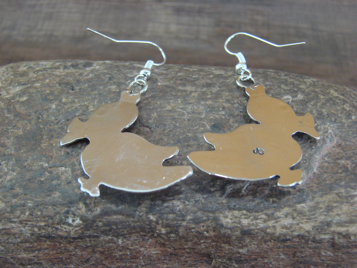 Navajo Indian Nickel Silver & Lapis Duck Dangle Earrings - Cleveland