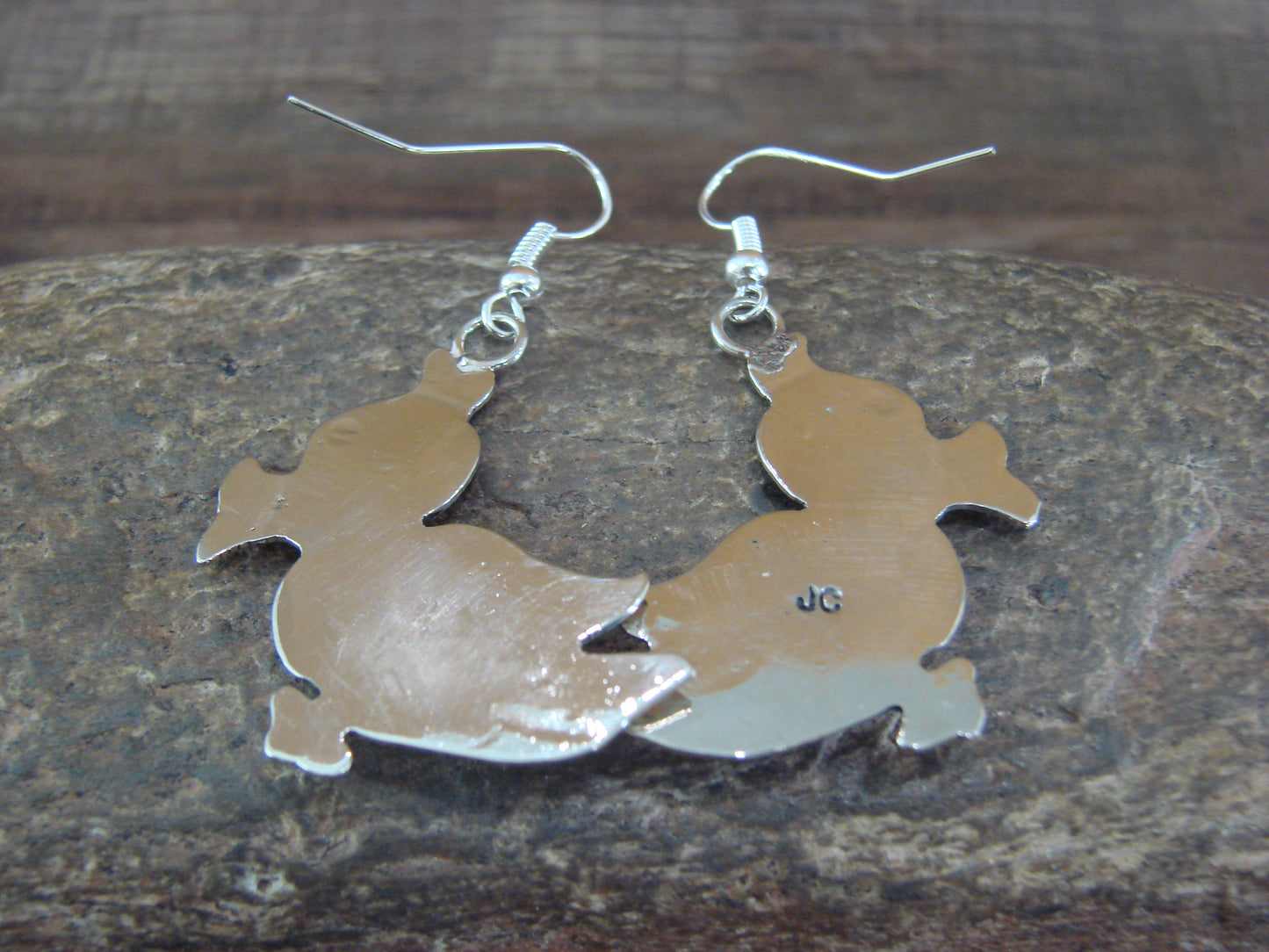 Navajo Indian Nickel Silver & Howlite Duck Dangle Earrings - Cleveland