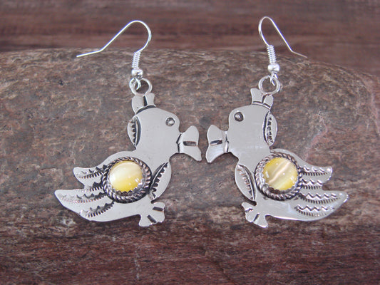Navajo Indian Nickel Silver & Yellow Marble Duck Dangle Earrings - Cleveland